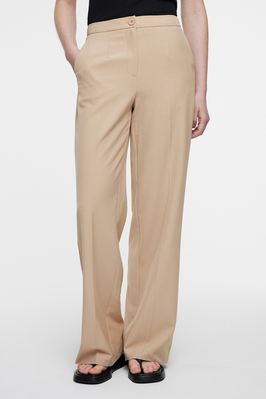 Брюки прямые костюмные с высокой посадкой - цвет бежевый - 1