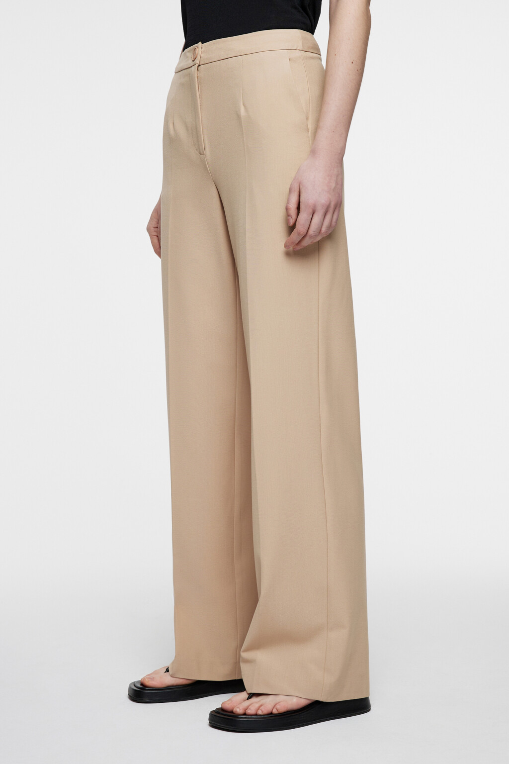 Брюки прямые костюмные с высокой посадкой - цвет бежевый - 2