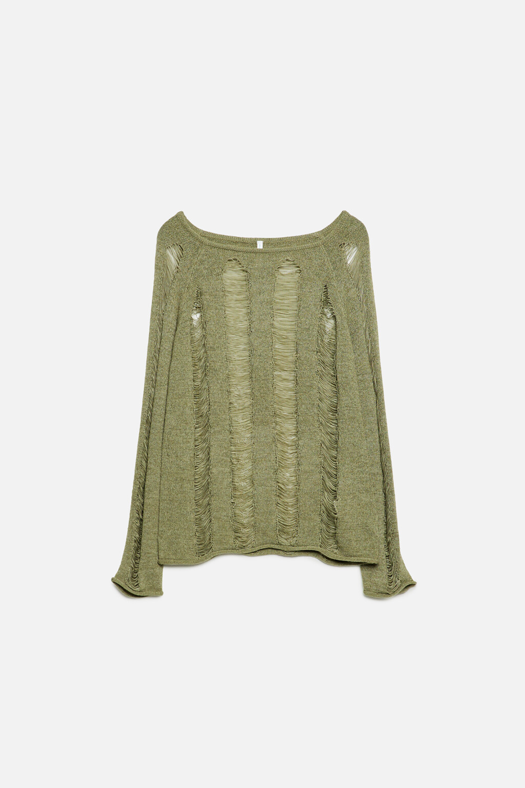 Джемпер тонкий вязаный с прозрачными вставками - цвет зеленый - 8