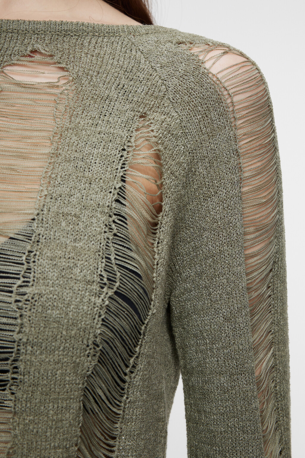 Джемпер тонкий вязаный с прозрачными вставками - цвет зеленый - 5