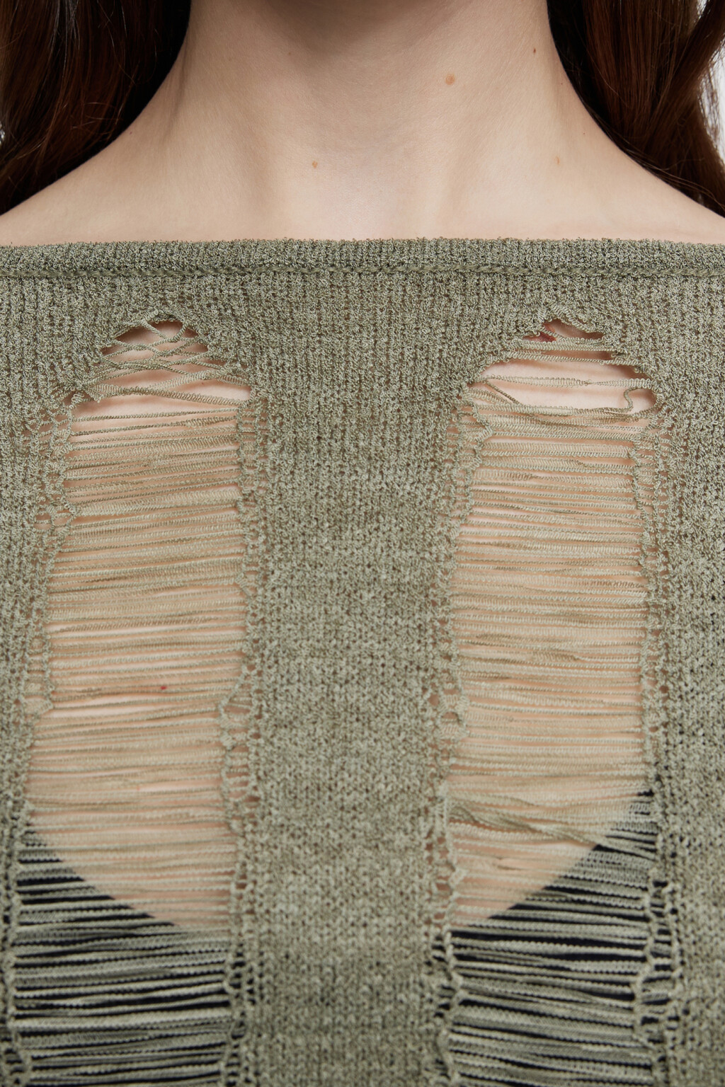 Джемпер тонкий вязаный с прозрачными вставками - цвет зеленый - 6