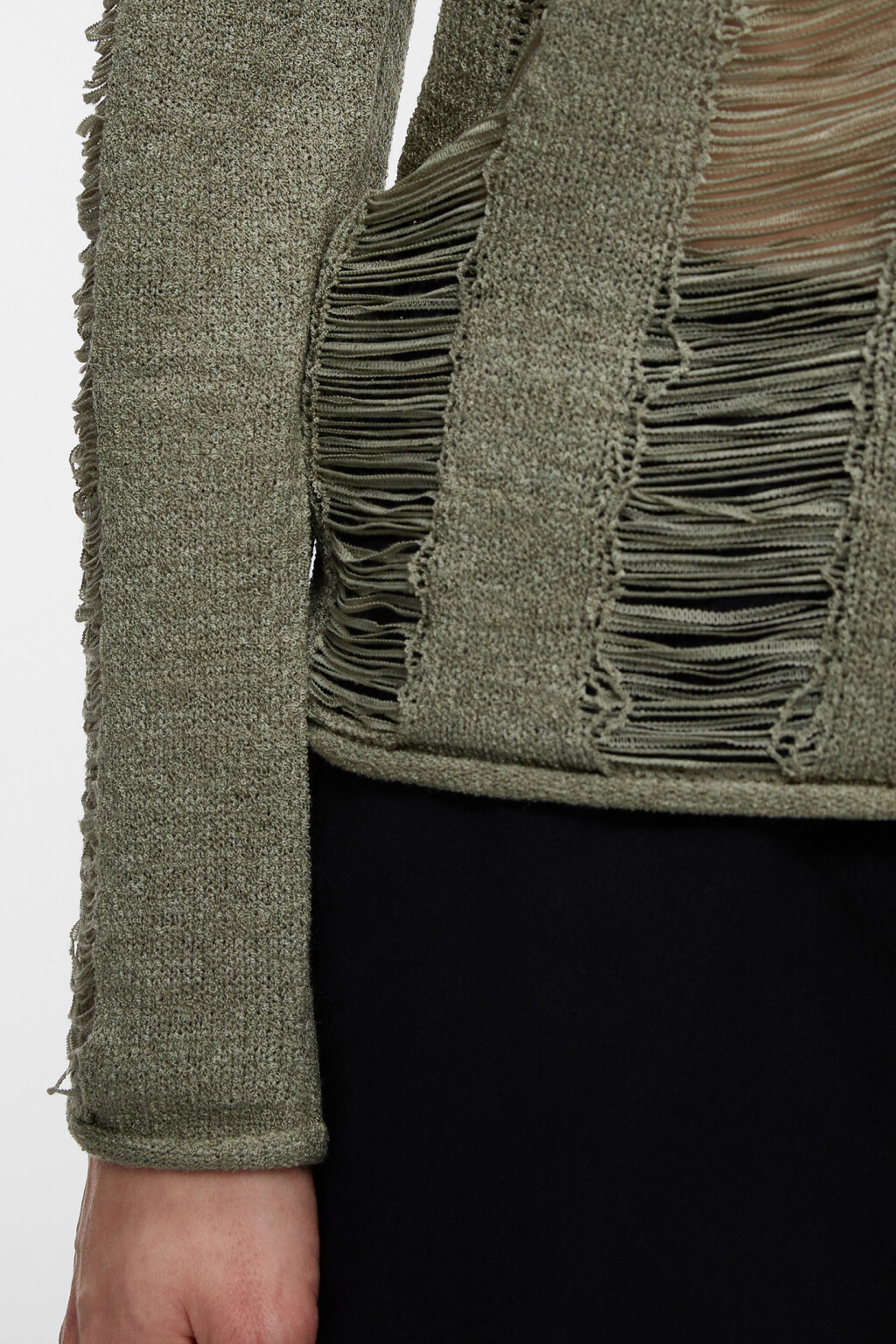 Джемпер тонкий вязаный с прозрачными вставками - цвет зеленый - 7