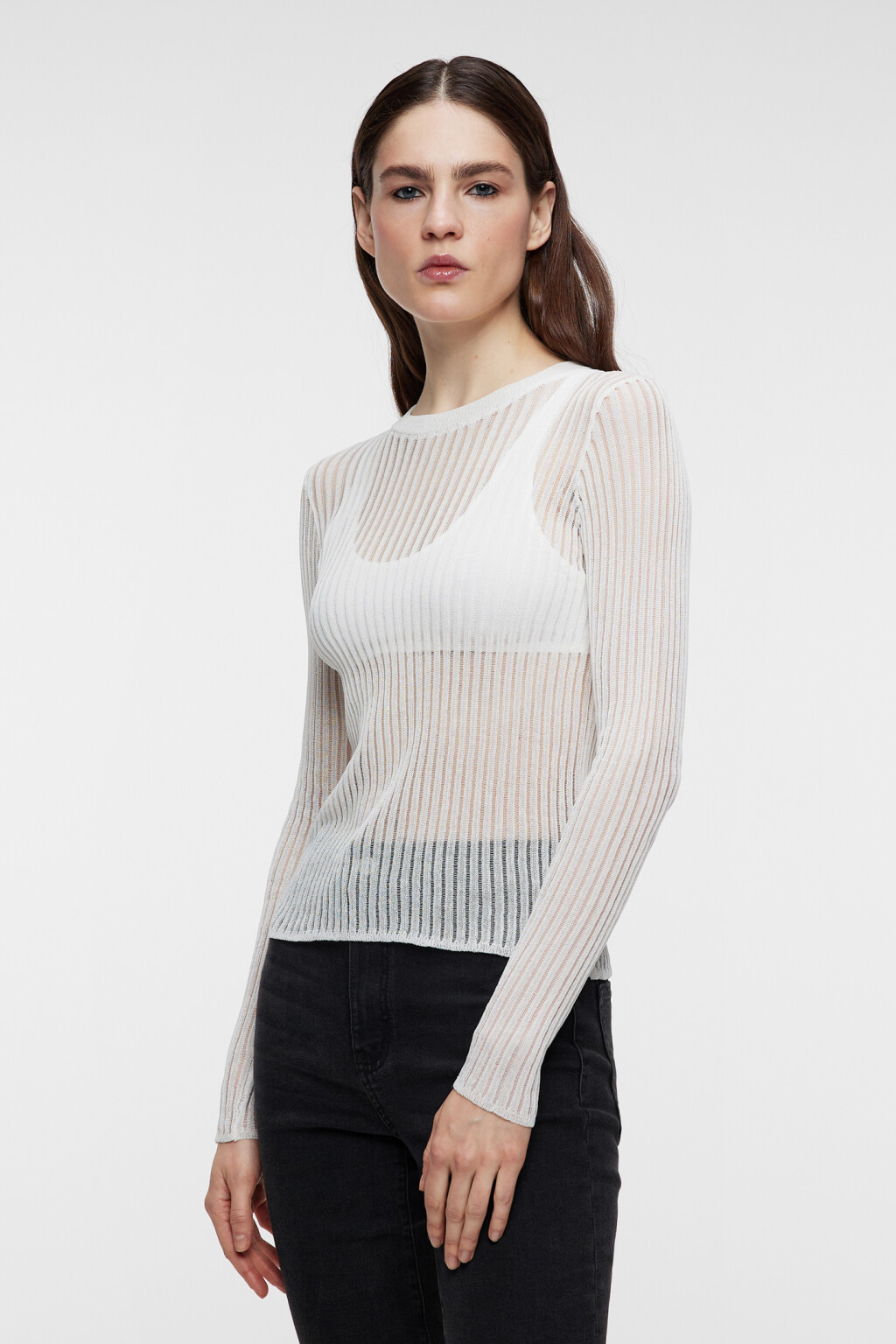 Джемпер вискозный облегающий ажурной вязки - цвет бежевый - 2