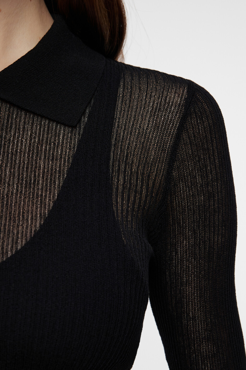 Лонгслив-поло вискозный укороченный с завязками на талии - цвет черный - 5