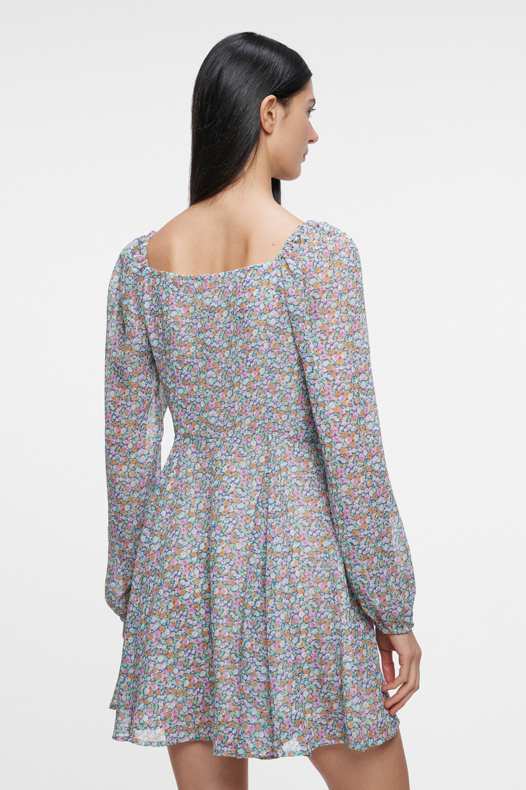 Платье мини приталенное шифоновое с фигурным вырезом - цвет мультиколор - 3