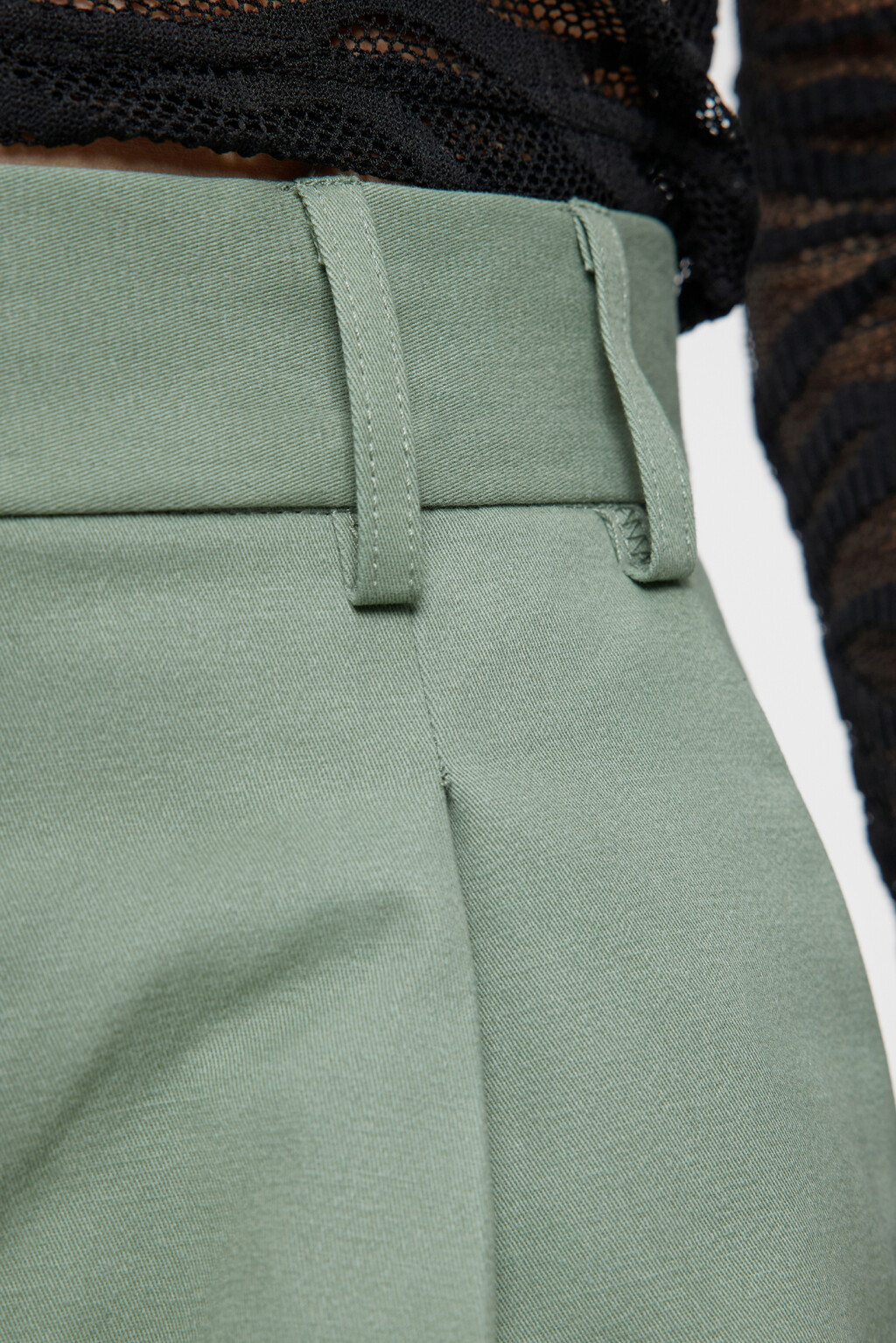 Шорты А-силуэта мини хлопковые с высокой посадкой - цвет зеленый - 3