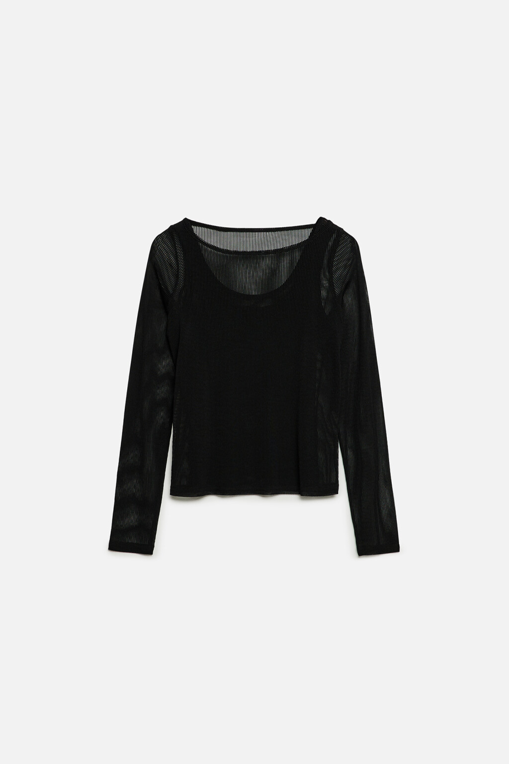 Лонгслив сетчатый облегающий с подкладкой-майкой - цвет черный - 8