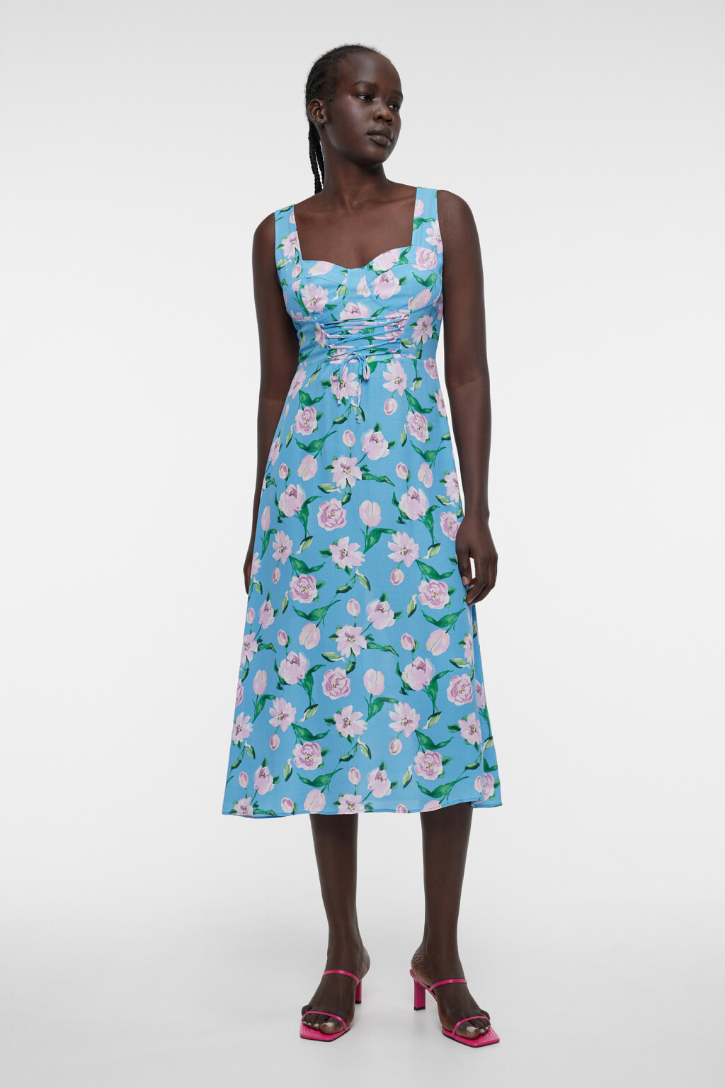 Платье-бюстье миди вискозное с корсетной шнуровкой - цвет синий - 1