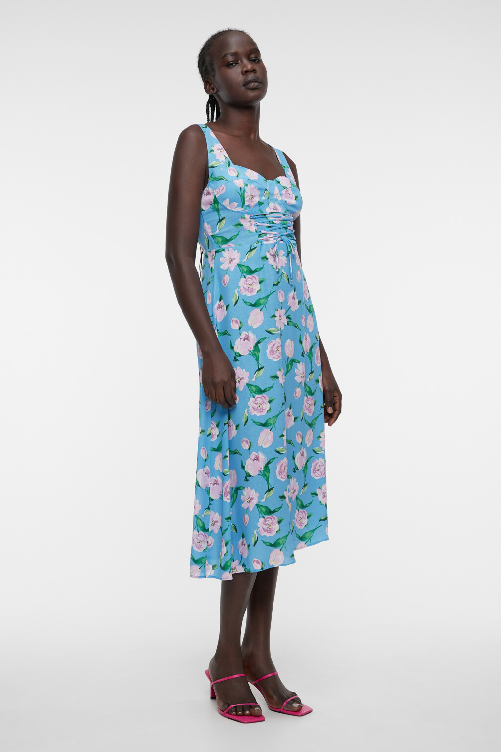 Платье-бюстье миди вискозное с корсетной шнуровкой - цвет синий - 2