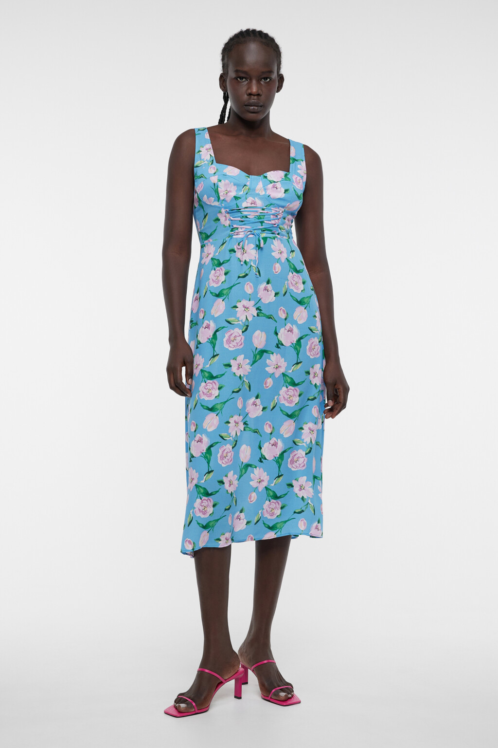 Платье-бюстье миди вискозное с корсетной шнуровкой - цвет синий - 4