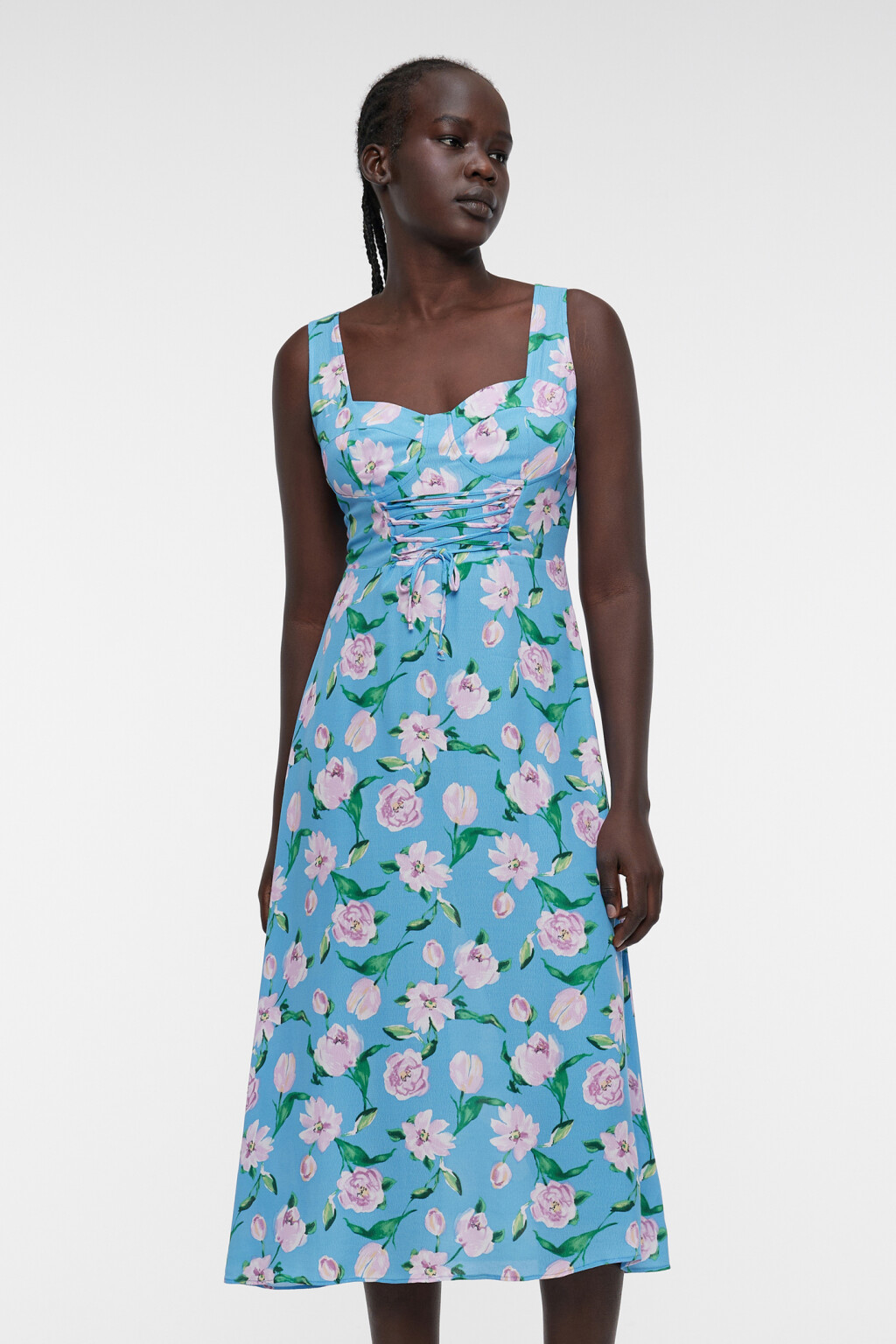 Платье-бюстье миди вискозное с корсетной шнуровкой - цвет синий - 7