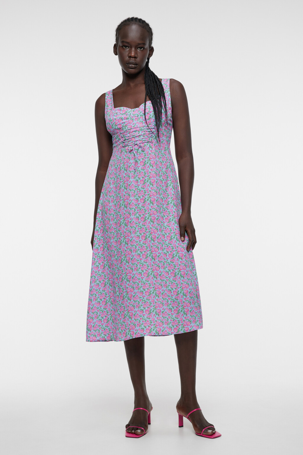 Платье-бюстье миди вискозное с корсетной шнуровкой - цвет мультиколор - 4