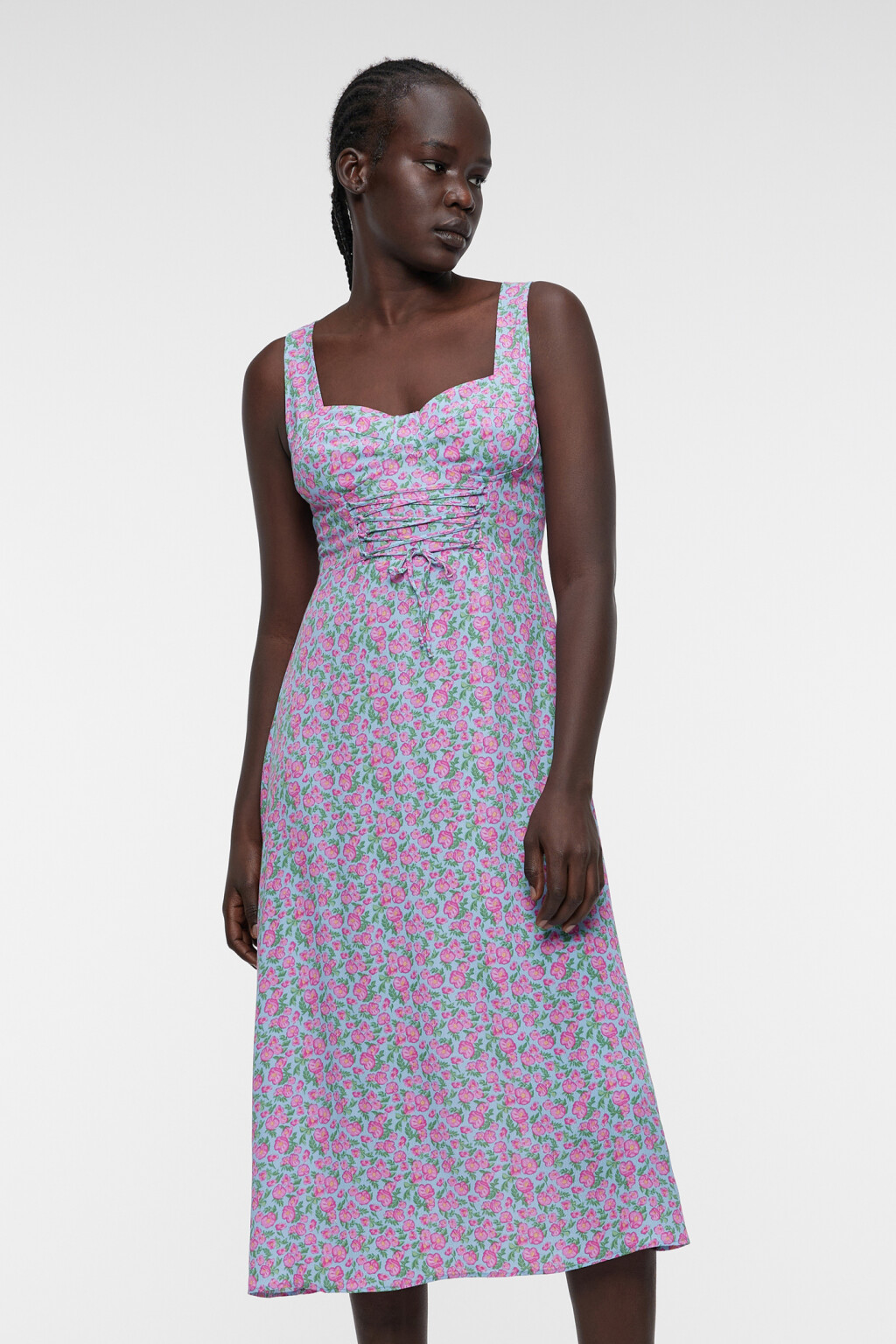 Платье-бюстье миди вискозное с корсетной шнуровкой - цвет мультиколор - 7