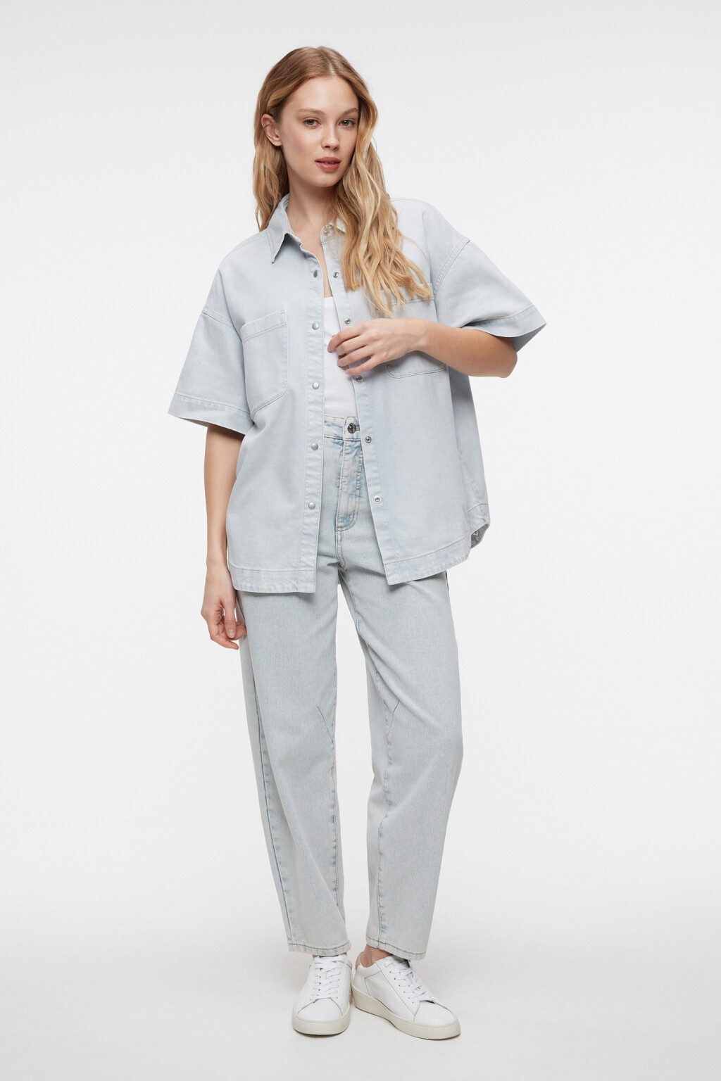 Джинсы-бананы широкие со средней посадкой - цвет голубой - 14