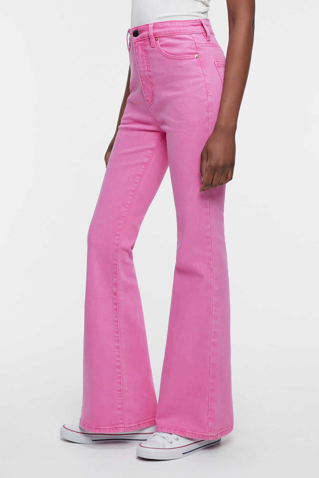 Джинсы клеш облегающие с высокой посадкой - цвет розовый - 3