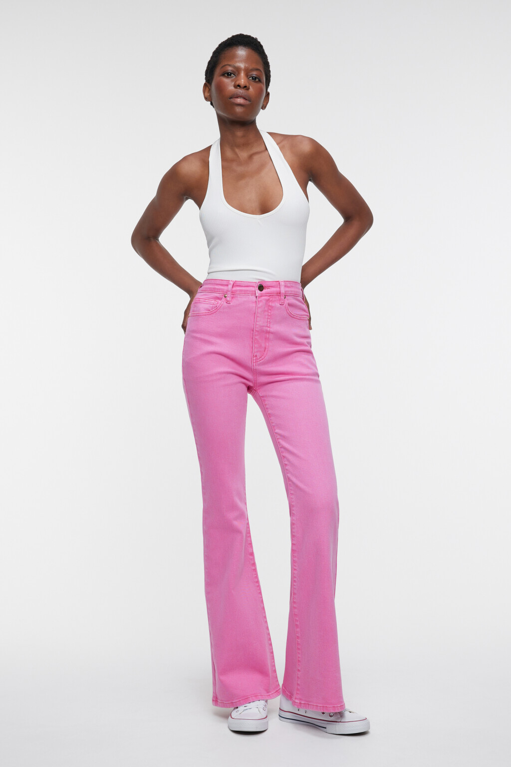 Джинсы клеш облегающие с высокой посадкой - цвет розовый - 1