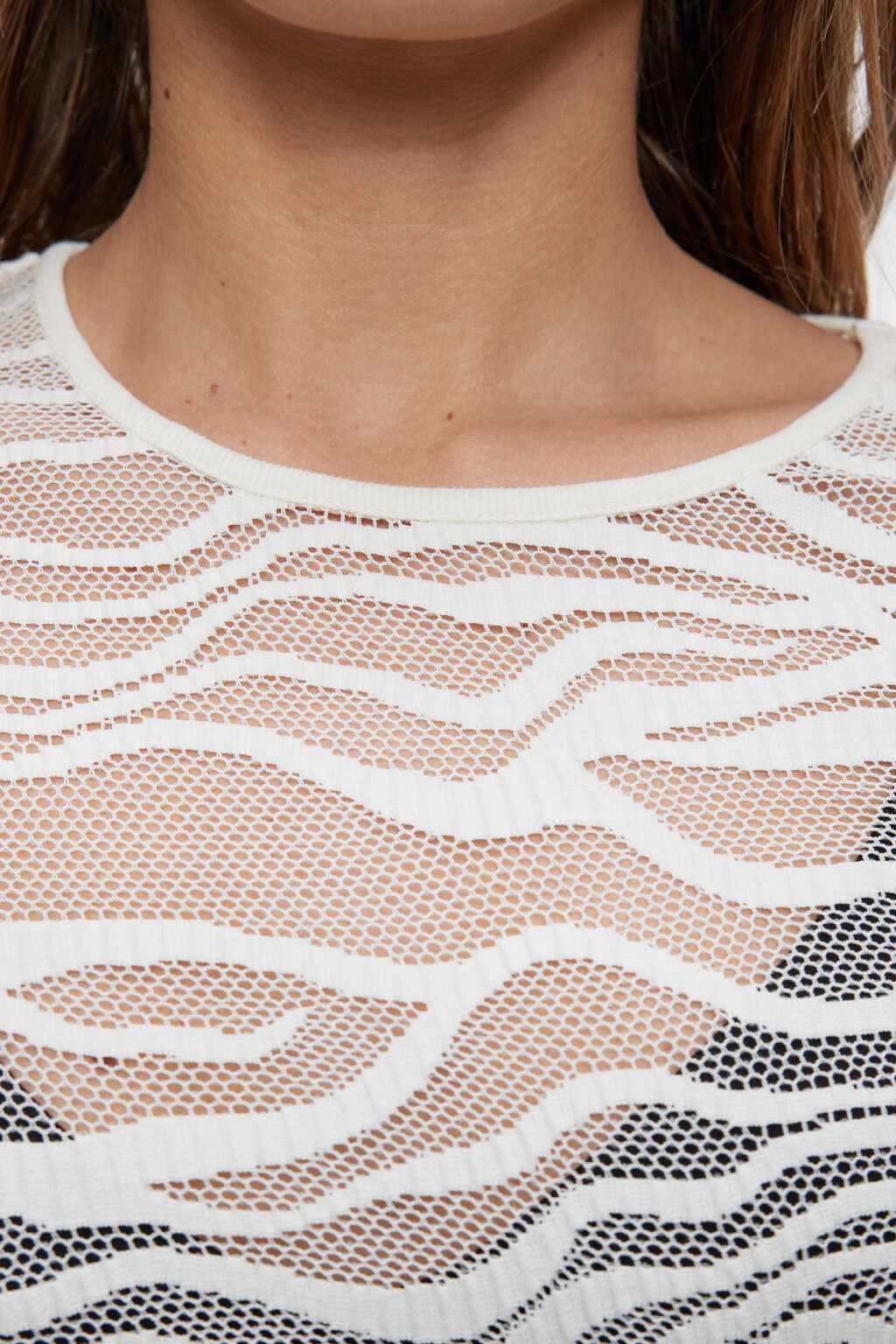 Лонгслив сетчатый облегающий с принтом - цвет бежевый - 5