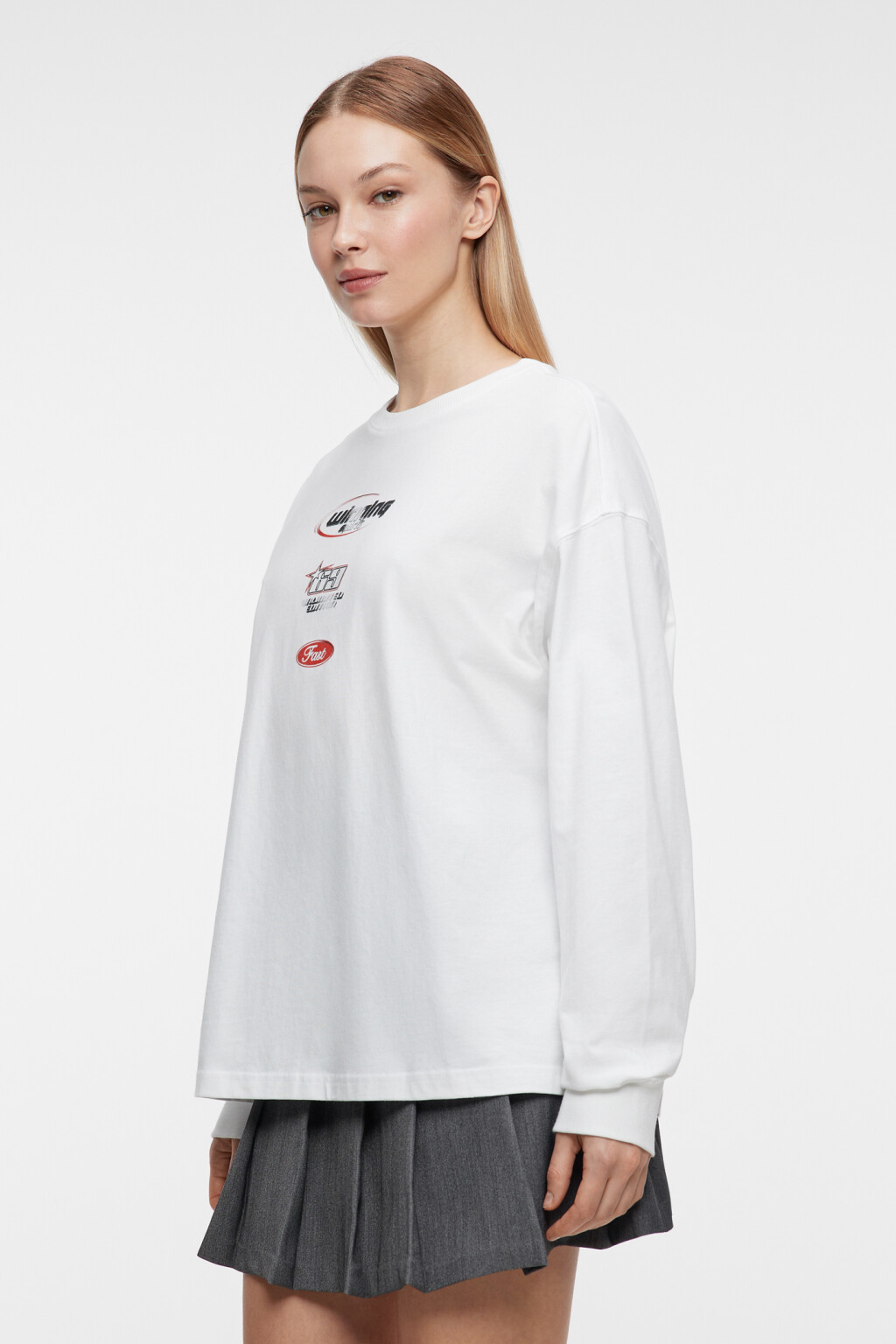 Лонгслив oversize хлопковый с гоночным принтом - цвет белый - 2