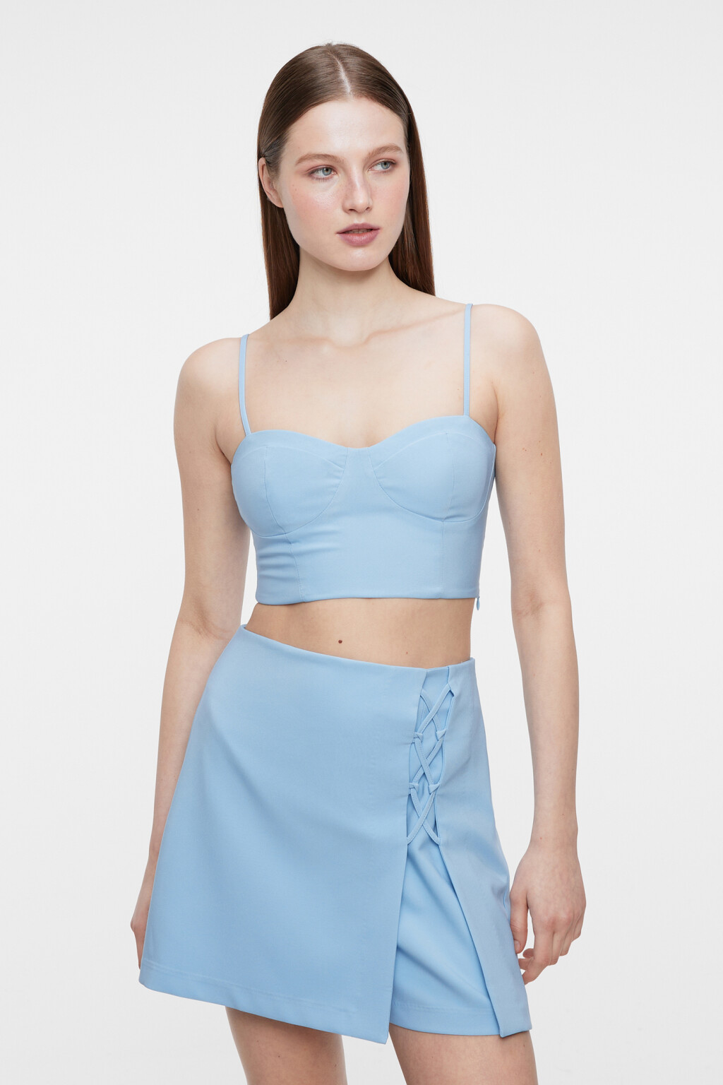 Топ-бюстье облегающий на тонких бретельках со шнуровкой - цвет голубой - 1