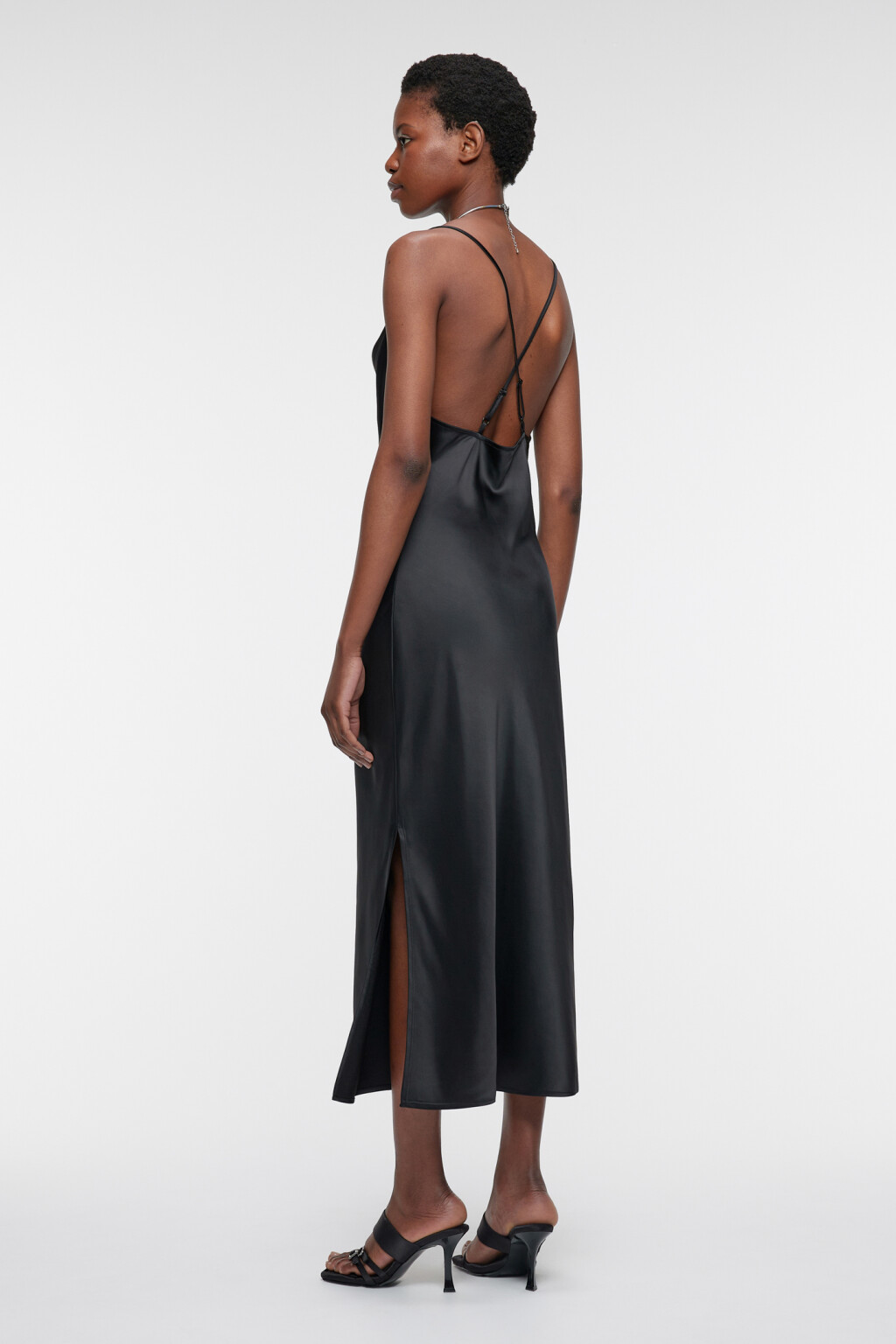 Платье-комбинация MAYA миди атласное - цвет черный - 3
