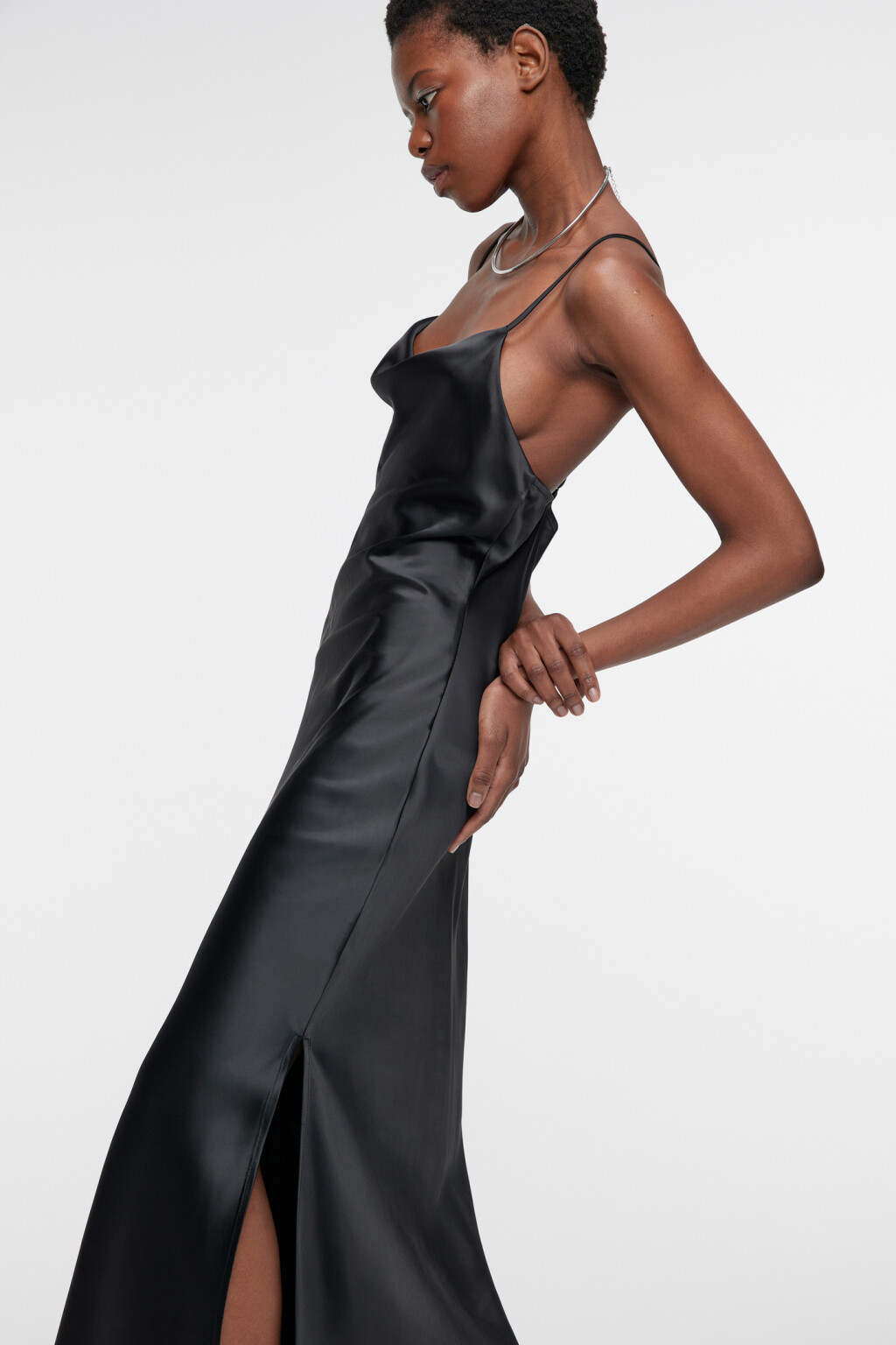 Платье-комбинация MAYA миди атласное - цвет черный - 7