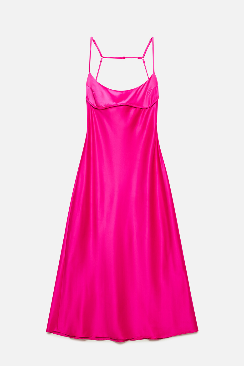Платье-комбинация миди атласное на тонких бретельках - цвет розовый - 9