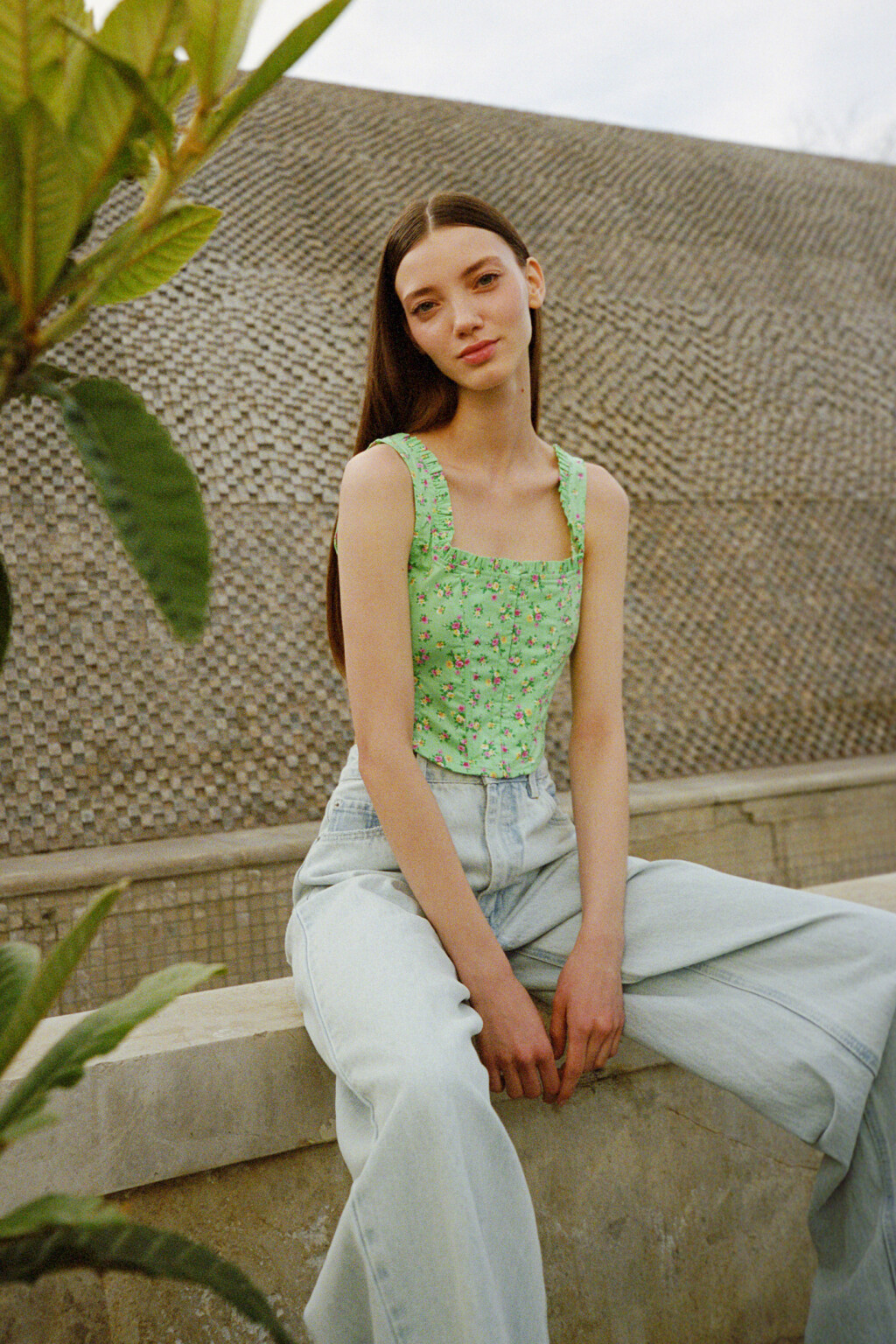 Топ-полуграция корсетный облегающий на широких бретелях - цвет зеленый - 7