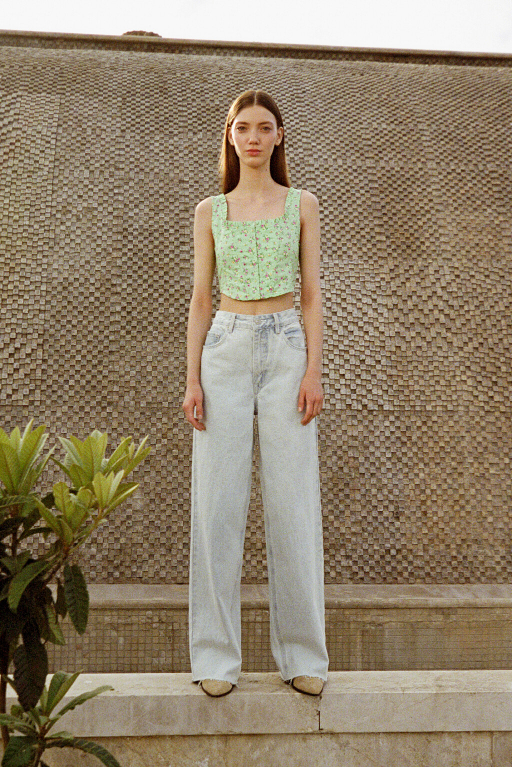 Топ-полуграция корсетный облегающий на широких бретелях - цвет зеленый - 8