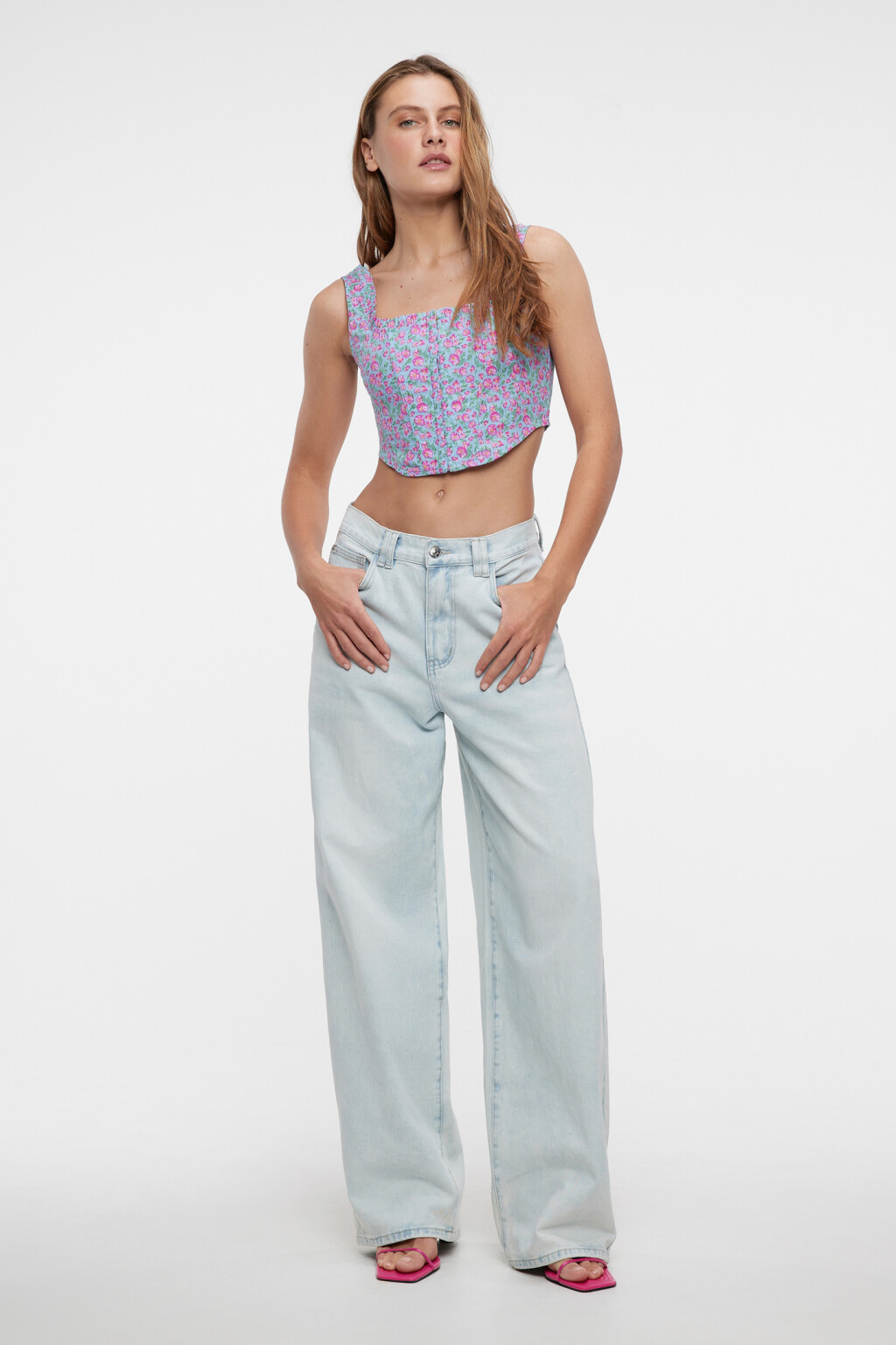 Топ-полуграция корсетный облегающий на широких бретелях - цвет мультиколор - 4