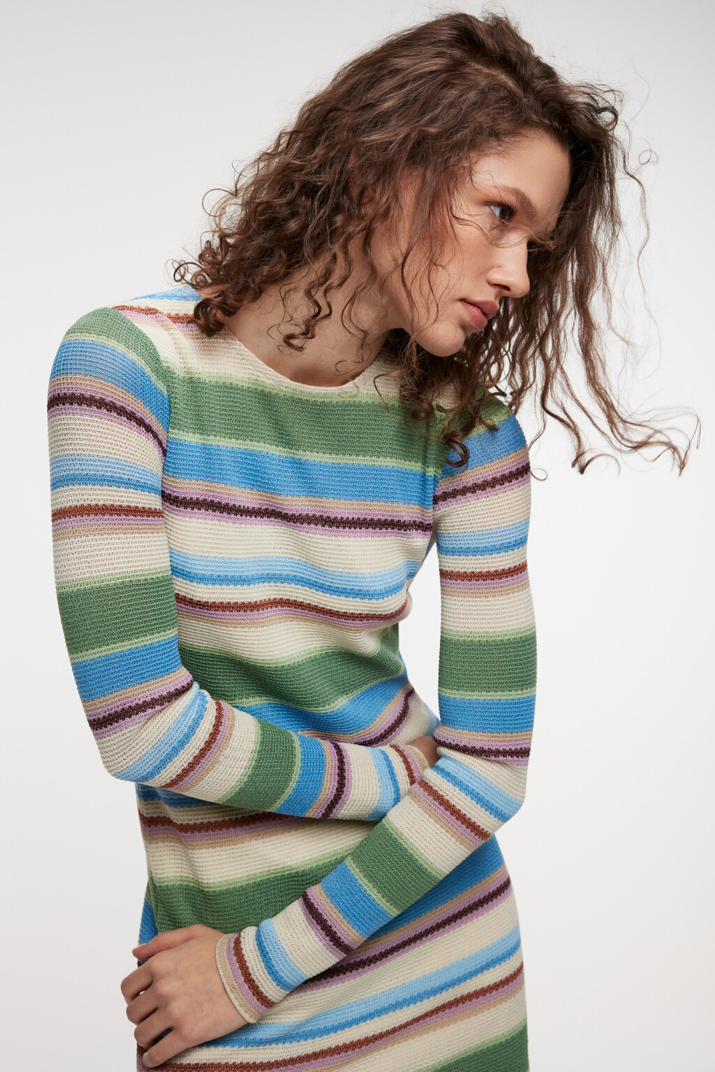 Платье мини вязаное облегающее в полоску - цвет мультиколор - 9