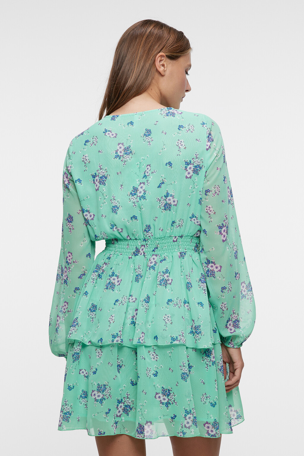 Платье мини шифоновое с вырезом-капелькой - цвет зеленый - 3