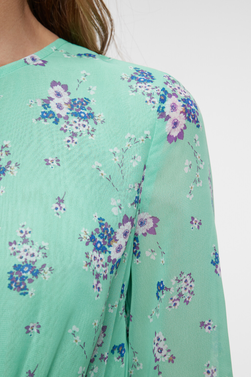 Платье мини шифоновое с вырезом-капелькой - цвет зеленый - 5