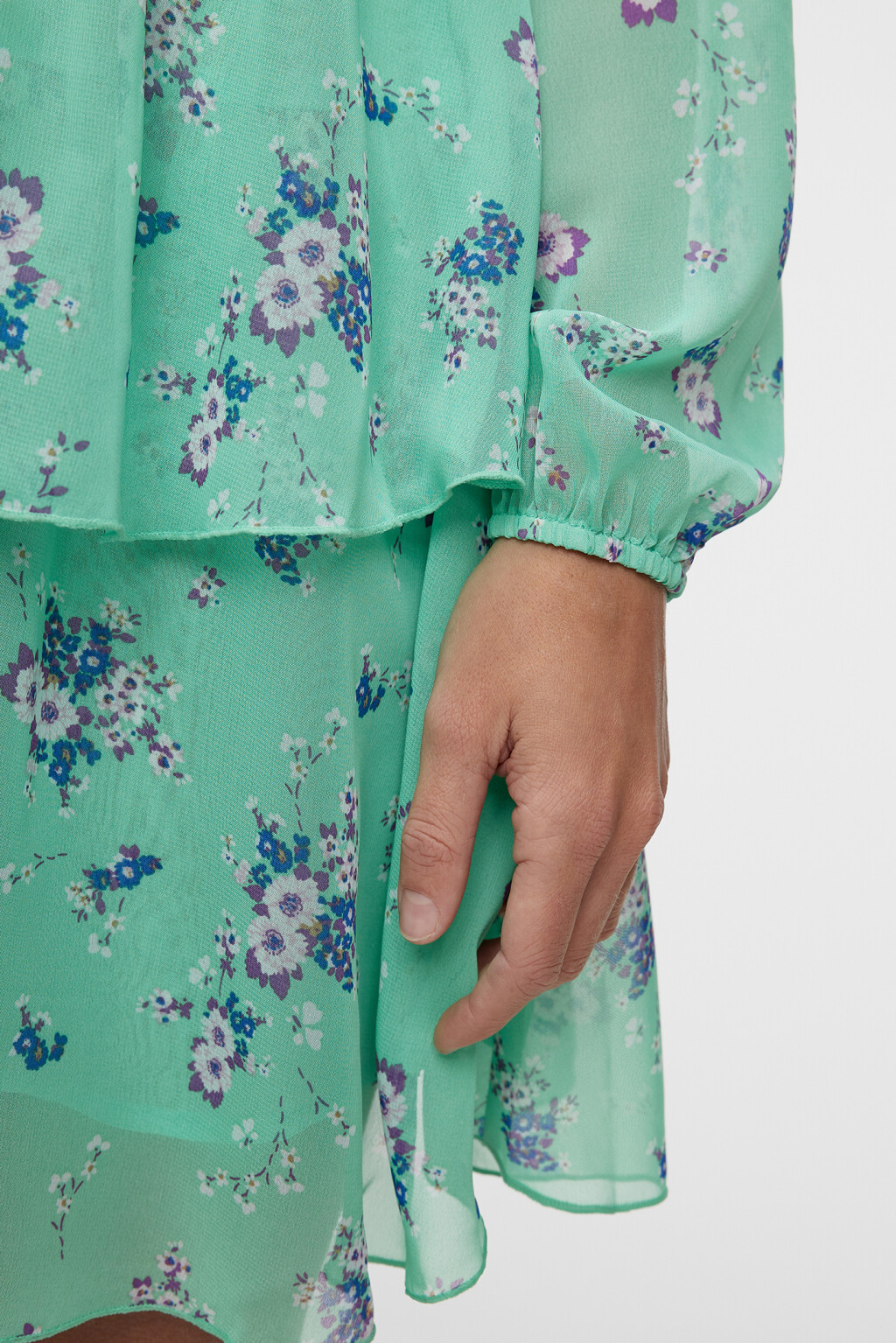 Платье мини шифоновое с вырезом-капелькой - цвет зеленый - 7