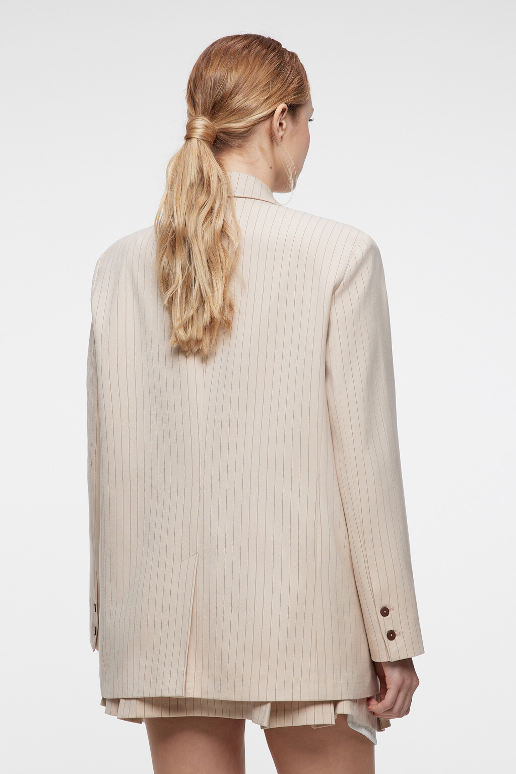 Пиджак oversize однобортный в полоску - цвет бежевый - 3