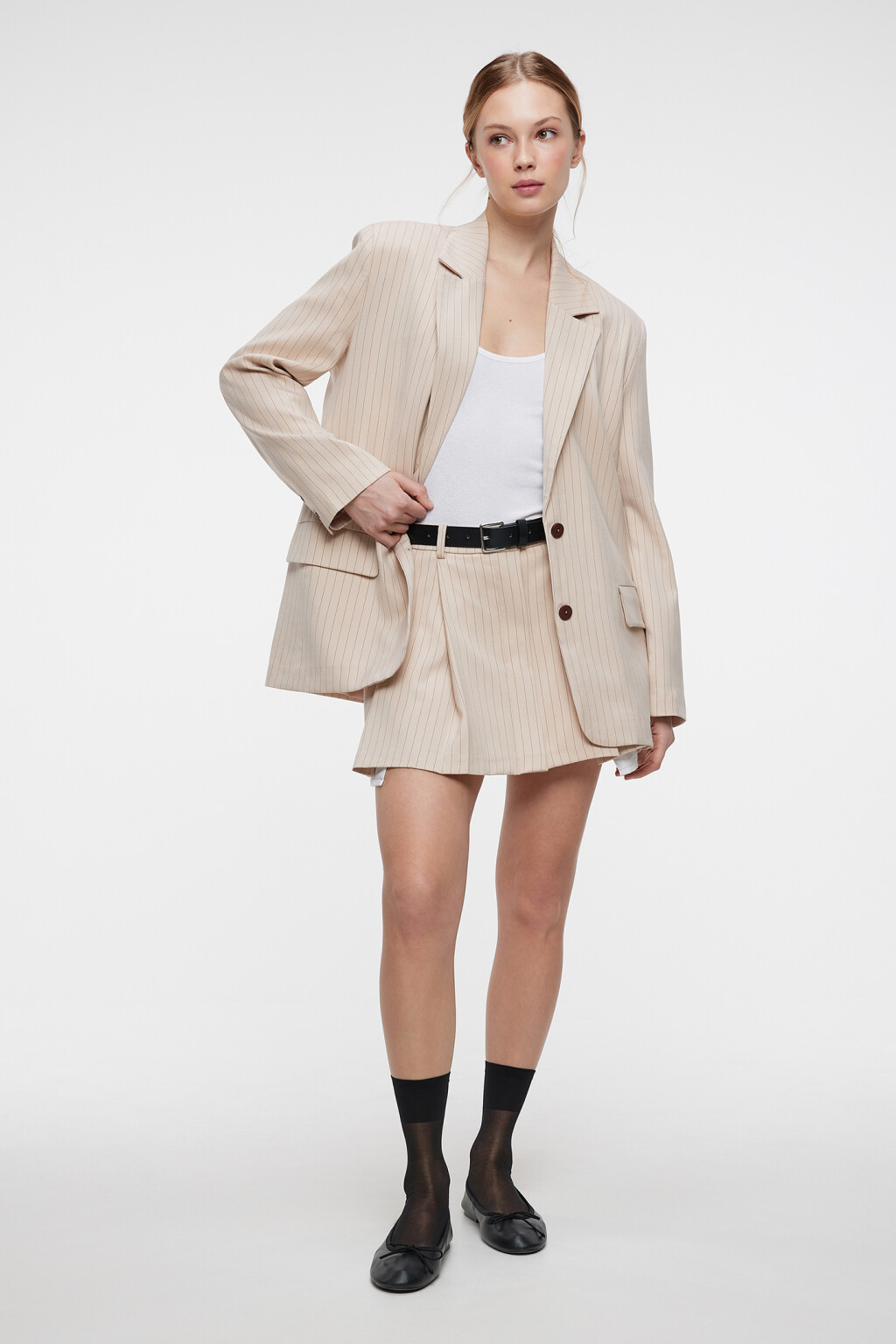 Пиджак oversize однобортный в полоску - цвет бежевый - 4