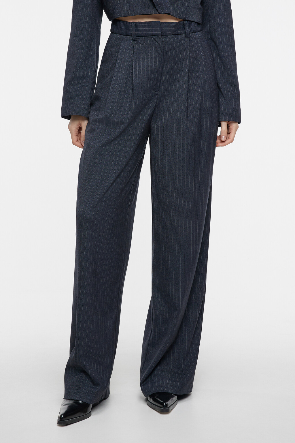 Брюки широкие костюмные в полоску - цвет синий - 1