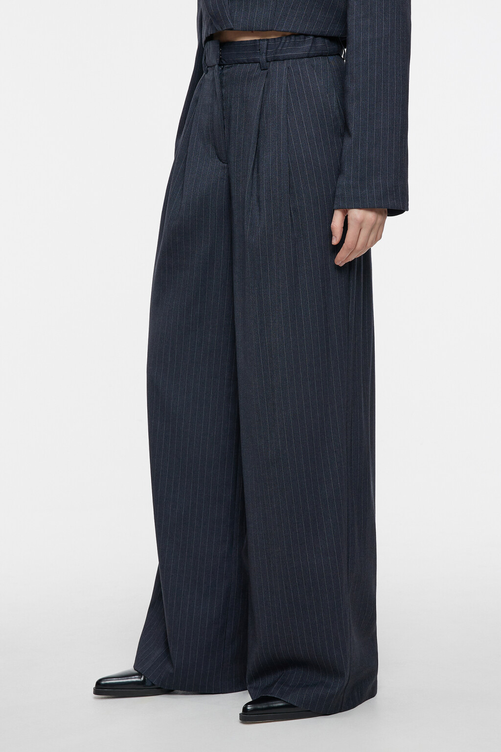 Брюки широкие костюмные в полоску - цвет синий - 2