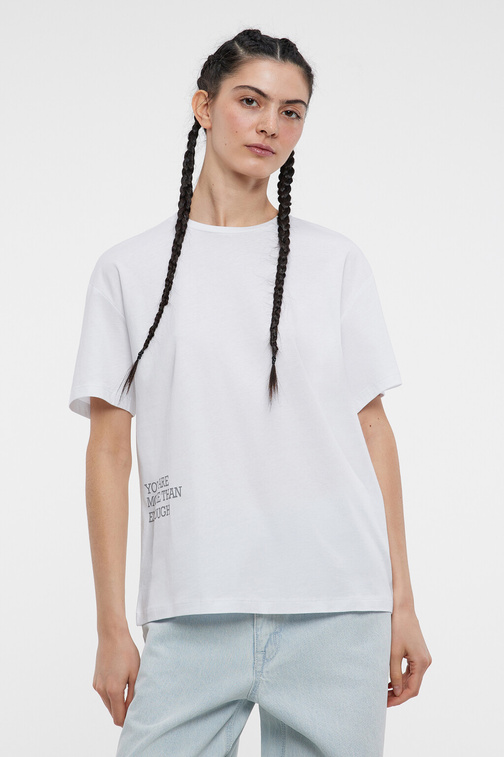 Футболка oversize хлопковая с принтом-надписью - цвет белый - 1
