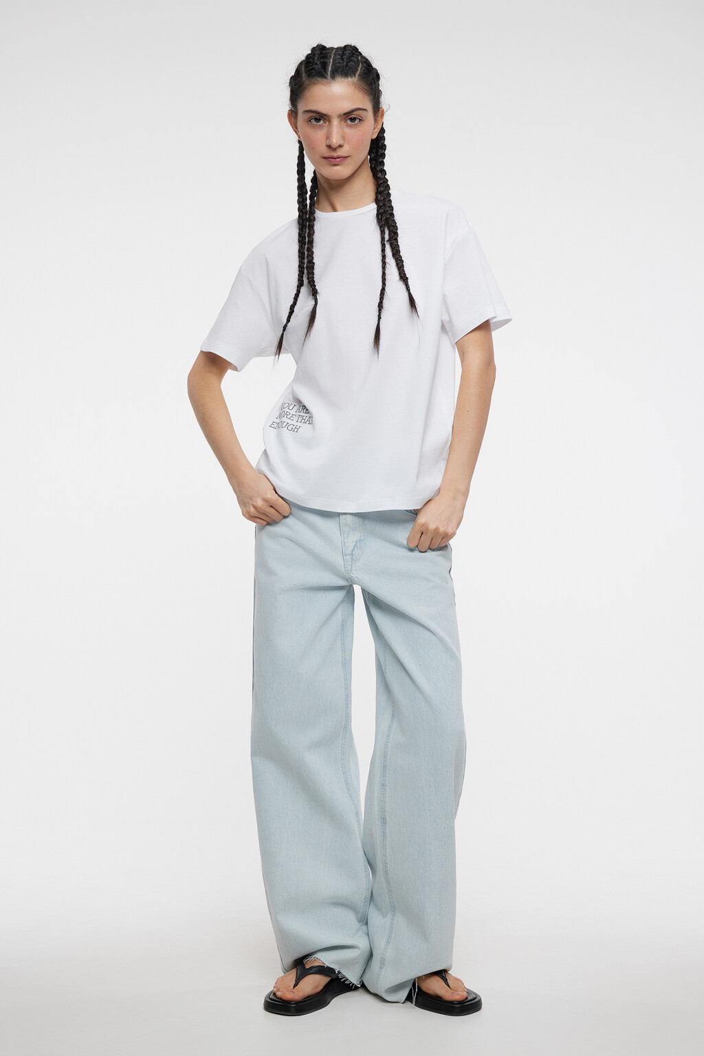 Футболка oversize хлопковая с принтом-надписью - цвет белый - 4