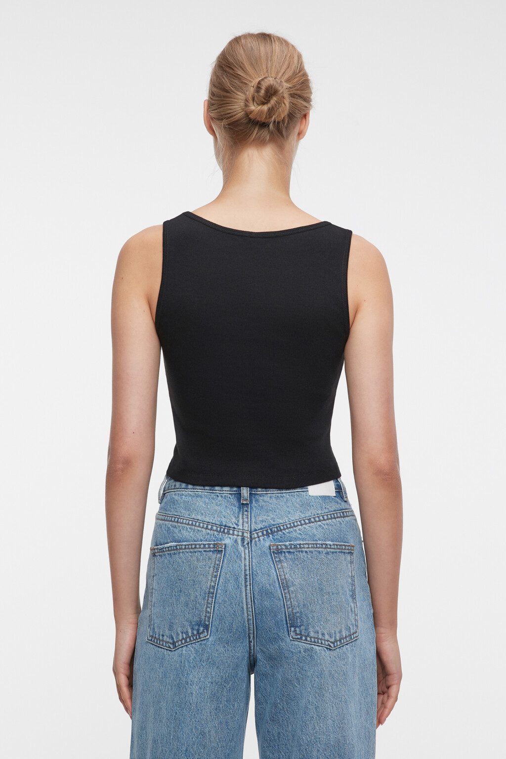 Майка-топ хлопковая с отрезным лифом и V-вырезом - цвет черный - 3