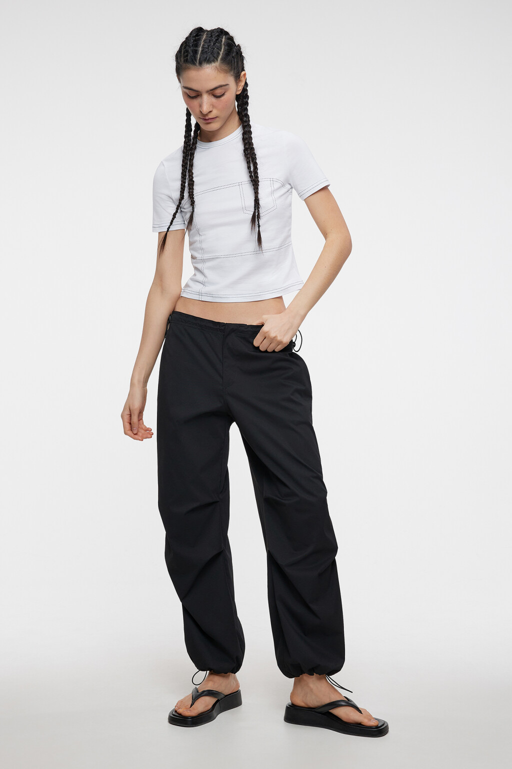 Футболка хлопковая облегающая с прострочкой - цвет белый - 4