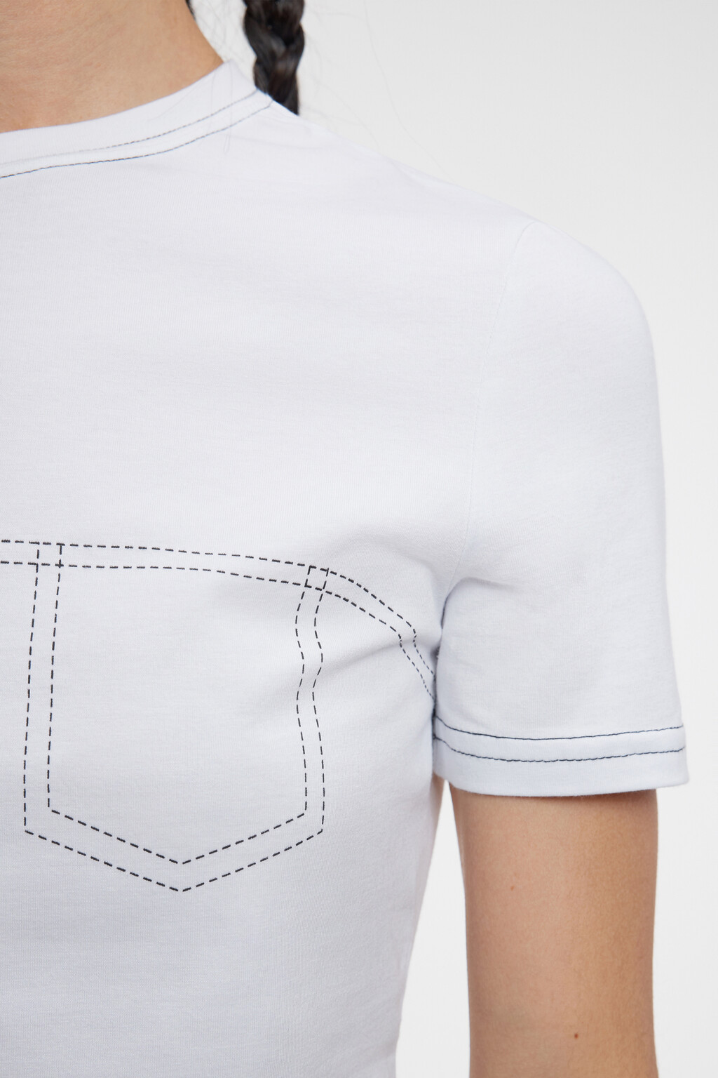 Футболка хлопковая облегающая с прострочкой - цвет белый - 6