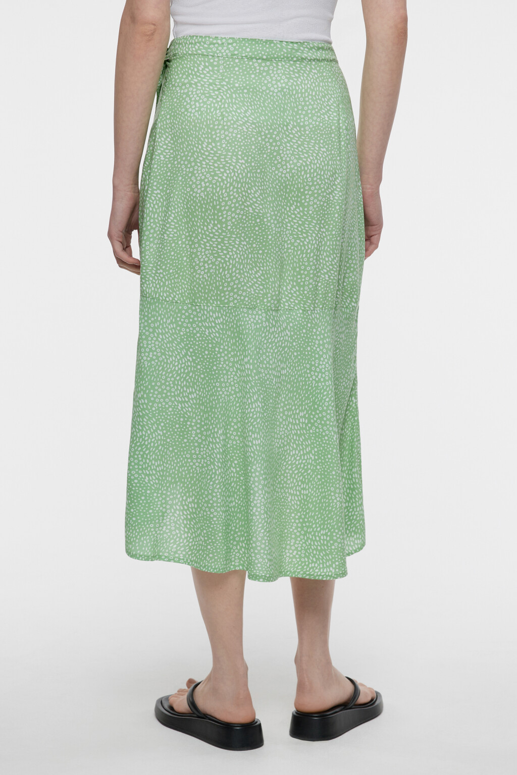 Юбка миди вискозная асимметричная с запахом и поясом - цвет зеленый - 3