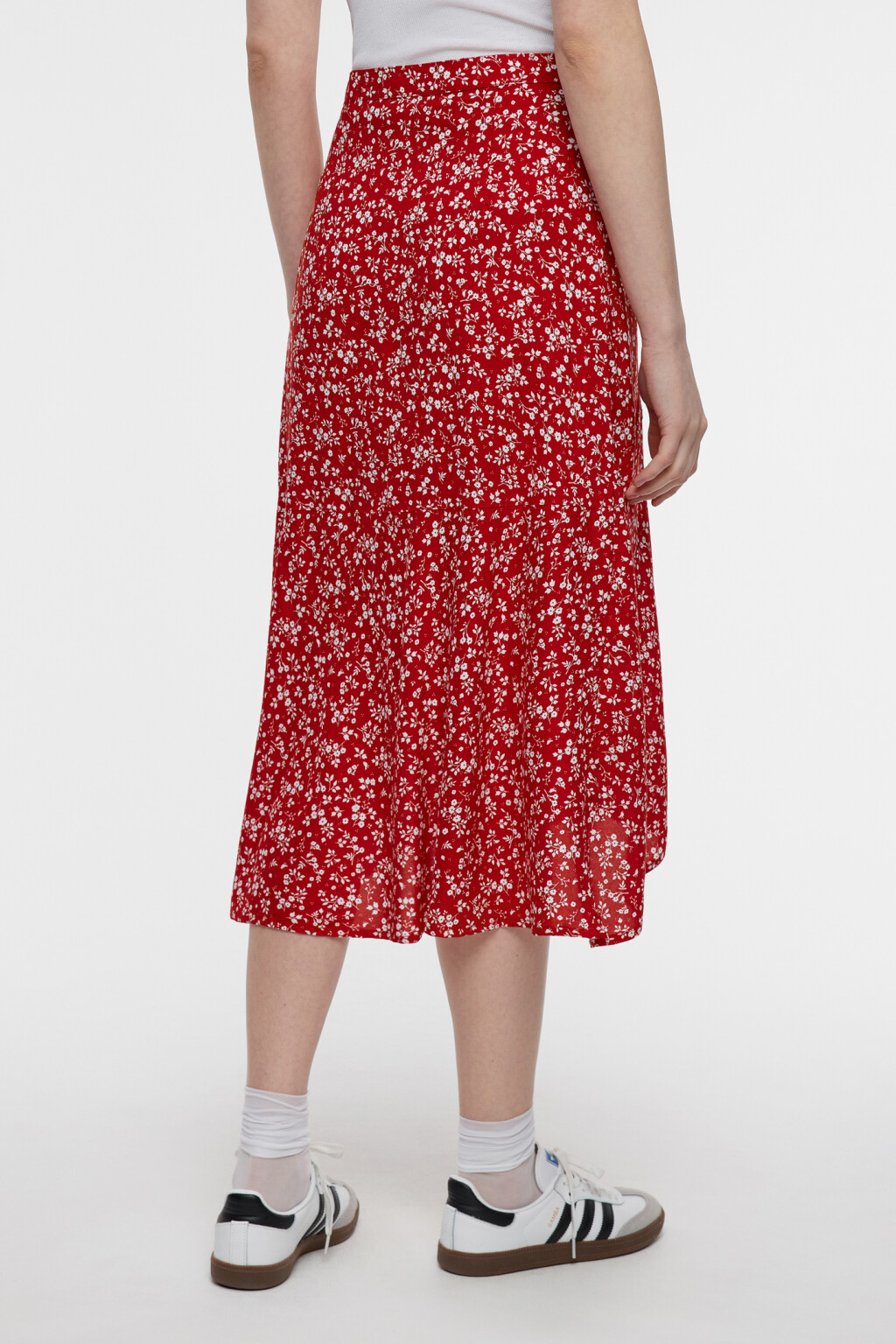 Юбка миди вискозная асимметричная с запахом и поясом - цвет красный - 3