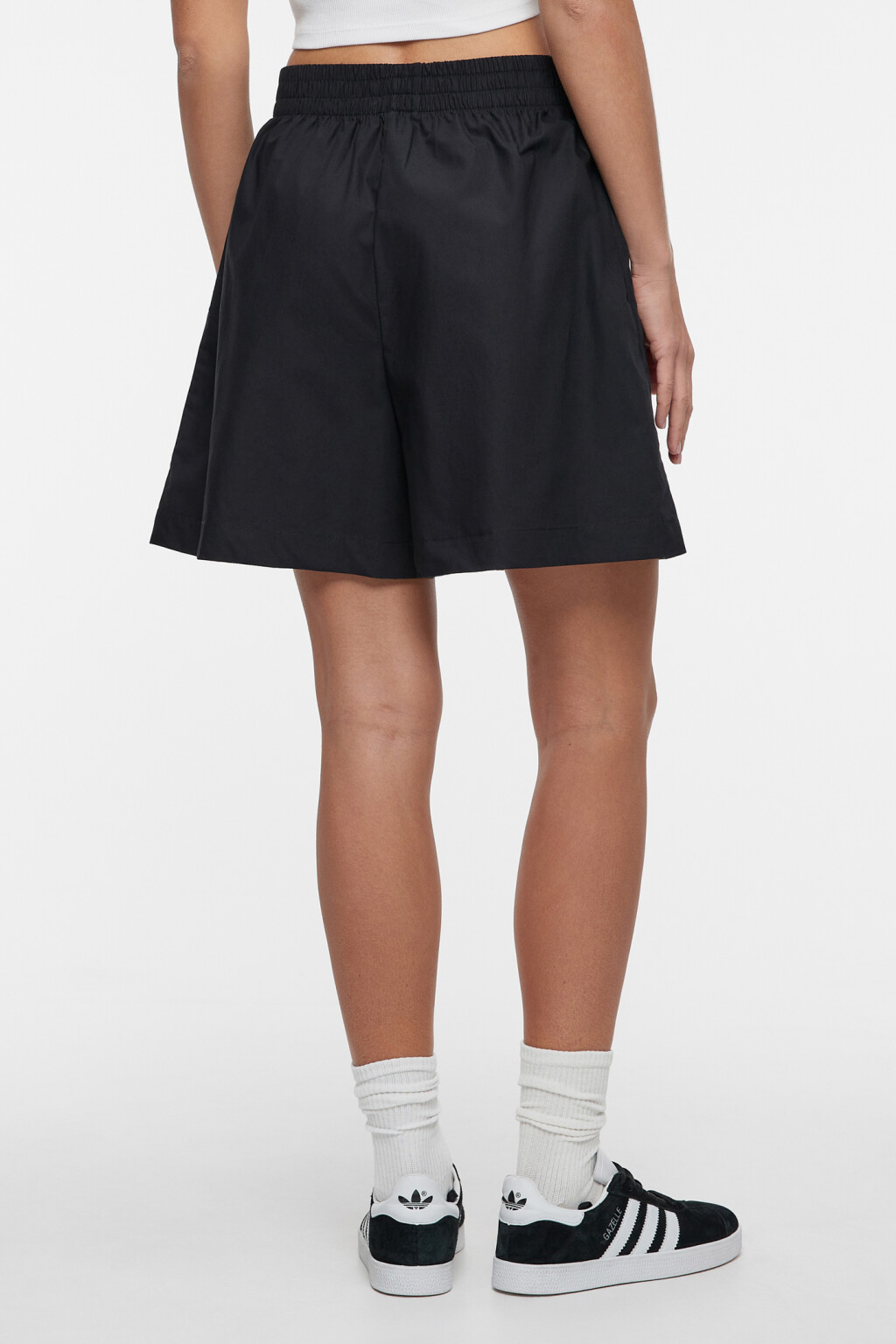 Шорты А-силуэта свободные хлопковые с поясом-резинкой - цвет черный - 3