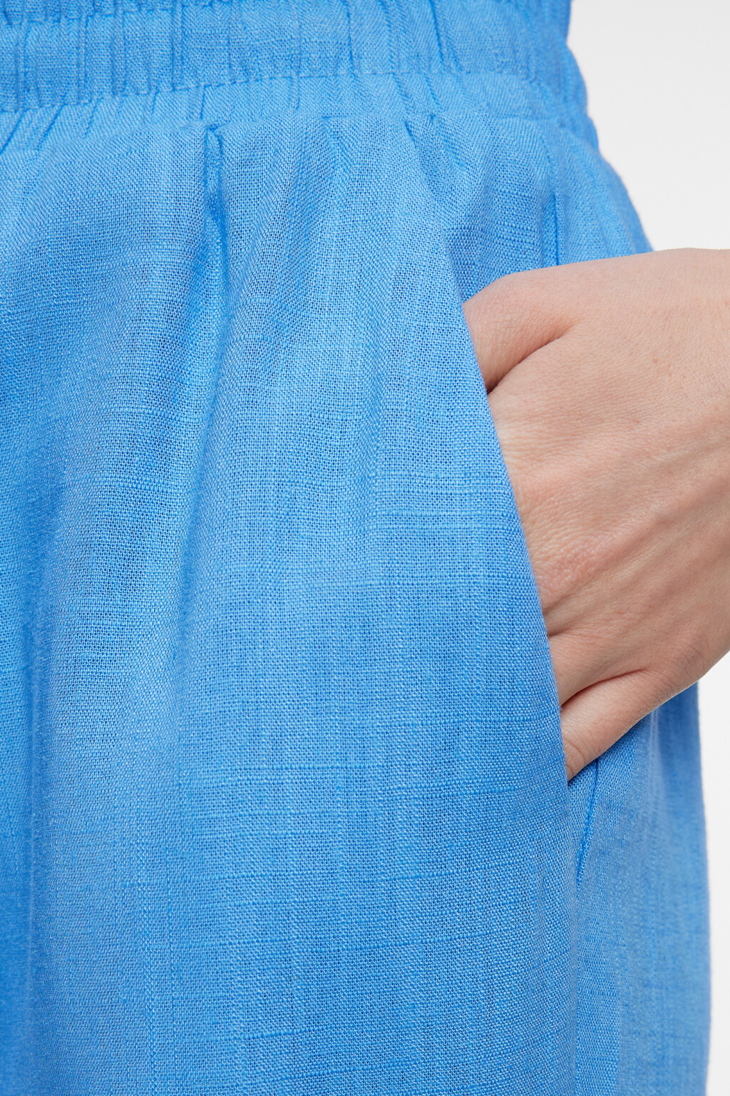 Брюки-палаццо широкие льняные с поясом на завязках - цвет голубой - 6