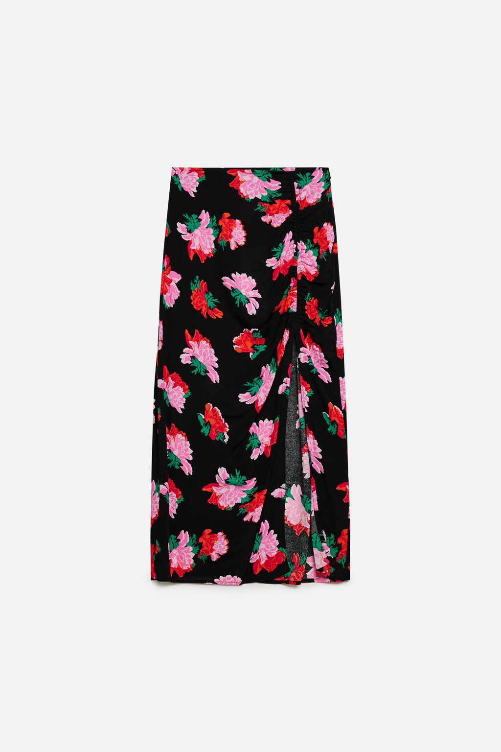 Юбка миди вискозная с разрезом и цветочным принтом - цвет красный - 9