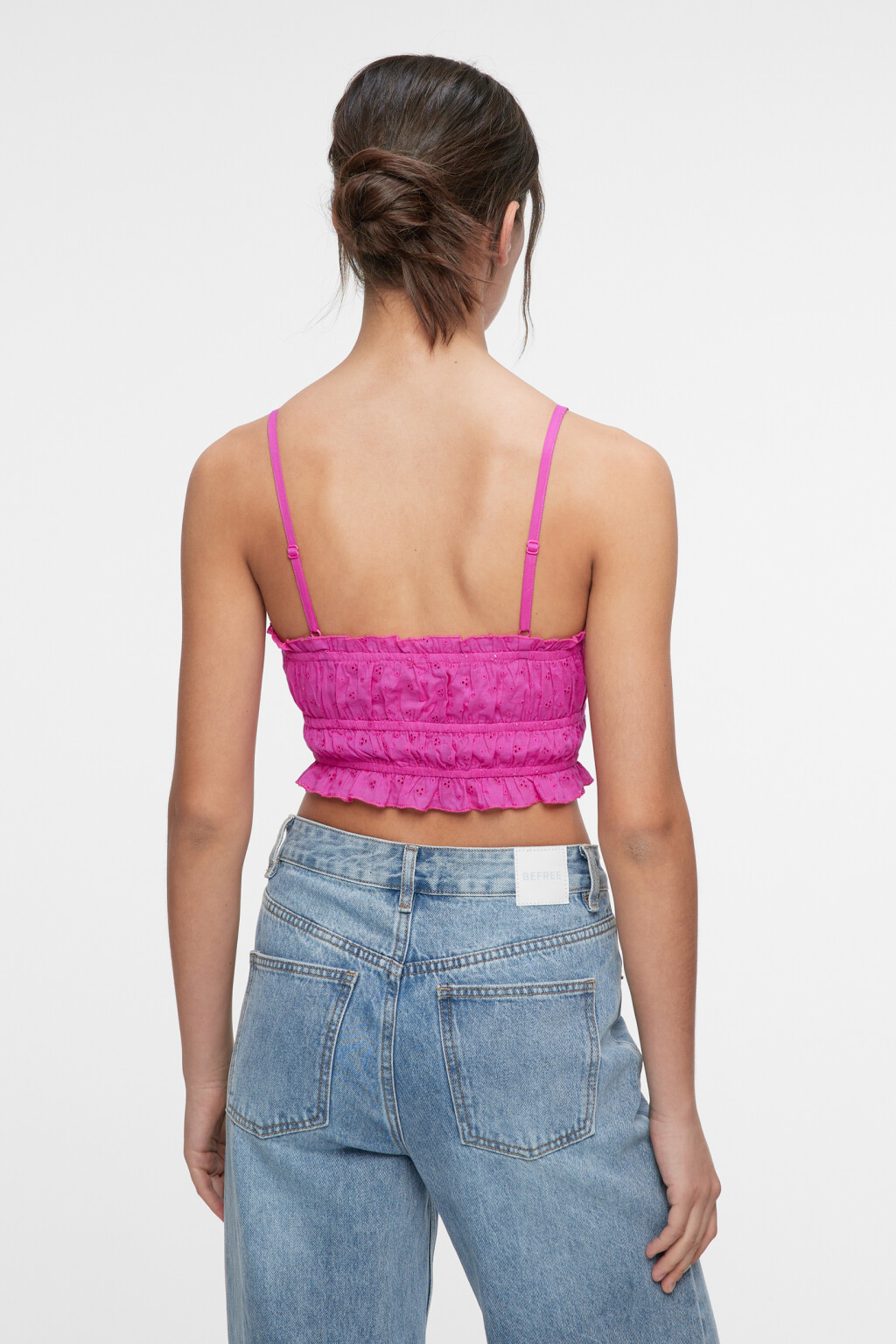 Топ-майка укороченный хлопковый с оборками и рюшами - цвет розовый - 4