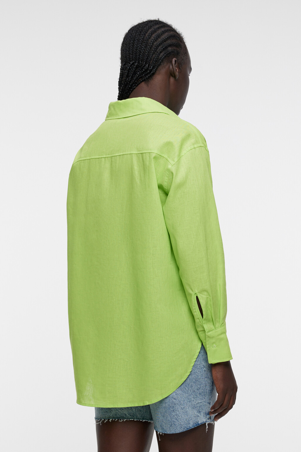 Блузка-рубашка oversize льняная классического кроя - цвет зеленый - 3