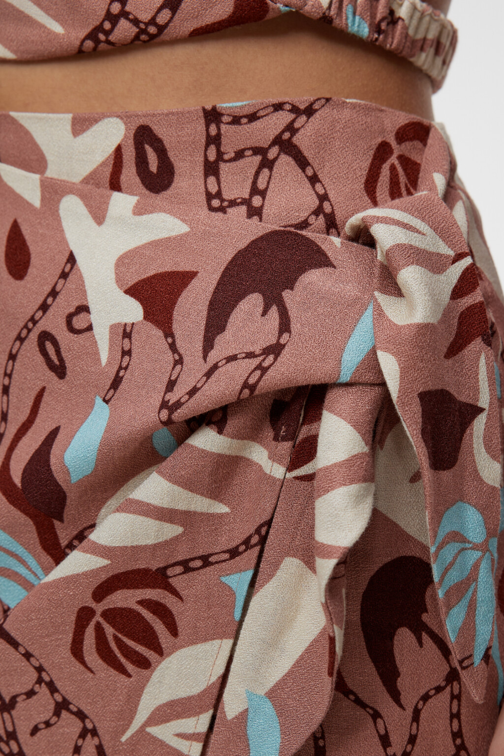 Юбка миди прямая льняная с запахом и поясом - цвет коричневый - 5